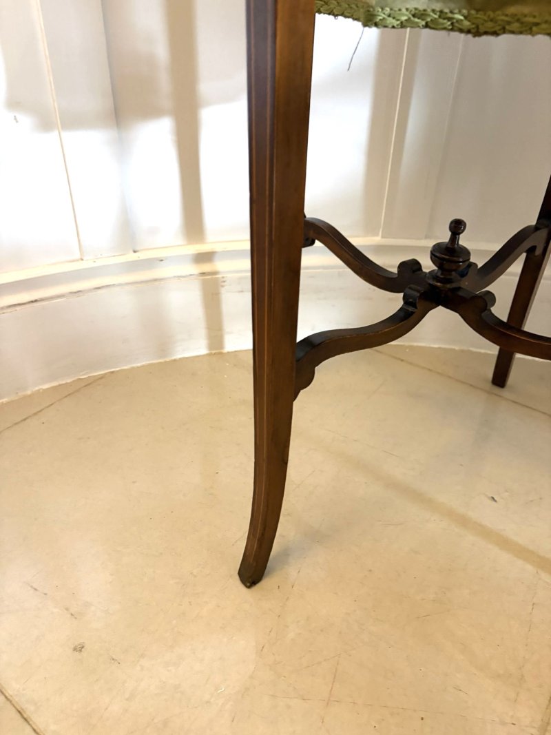 Antique Edwardian Inlaid Mahogany Octagonal Work / Lamp Table Sewing Table With Silk Basket - Image 11